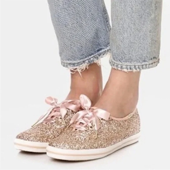 Keds‎ X Kate Spade Collab Rose Gold Glitter Sequin Sneakers Size 10 - Picture 4 of 12